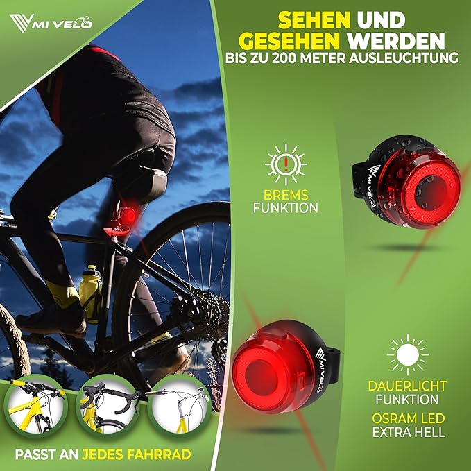 MIVELO Fahrradlicht-Set - USB aufladbar & wasserdicht - 100 Lux - Smart One