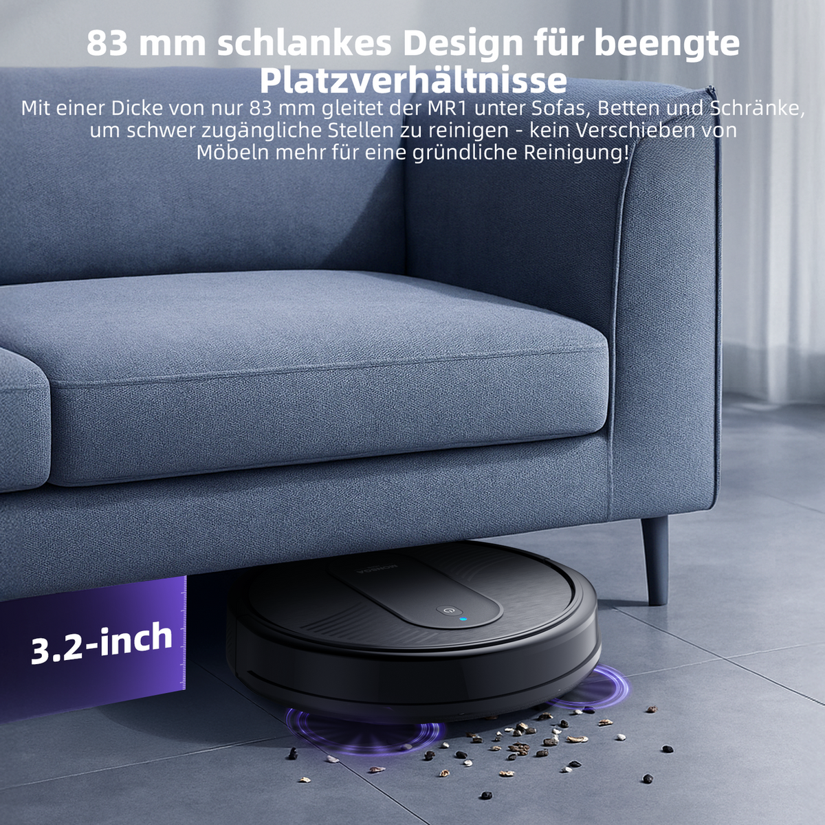 monsga „MONSGA MR1 Roboterstaubsauger, Roboterstaubsauger mit 3000 Pa starker Saugkraft, 3,2" superflach, 140 Min. Laufzeit, Staubsaugerroboter für Hartböden/kurzflorige Teppiche/Tierhaare, Fernbedienung/App/Sprachsteuerung, Reinigungsplanung