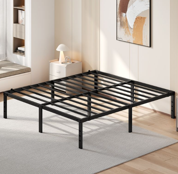 Yaheetech Doppelbett aus Metall – Schwarz – 201 x 181 x 41,5 cm – Matratze 180 x 200 cm, mit Lattenrost