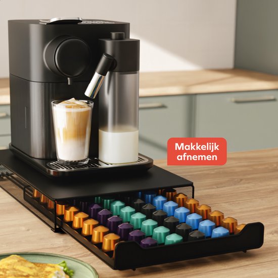 KitchenBrothers Kaffeekapselhalter – Kapselhalter – Passend für Nespresso – 60 Kapseln – Kapselhalter – Mit Schublade – Schwarz