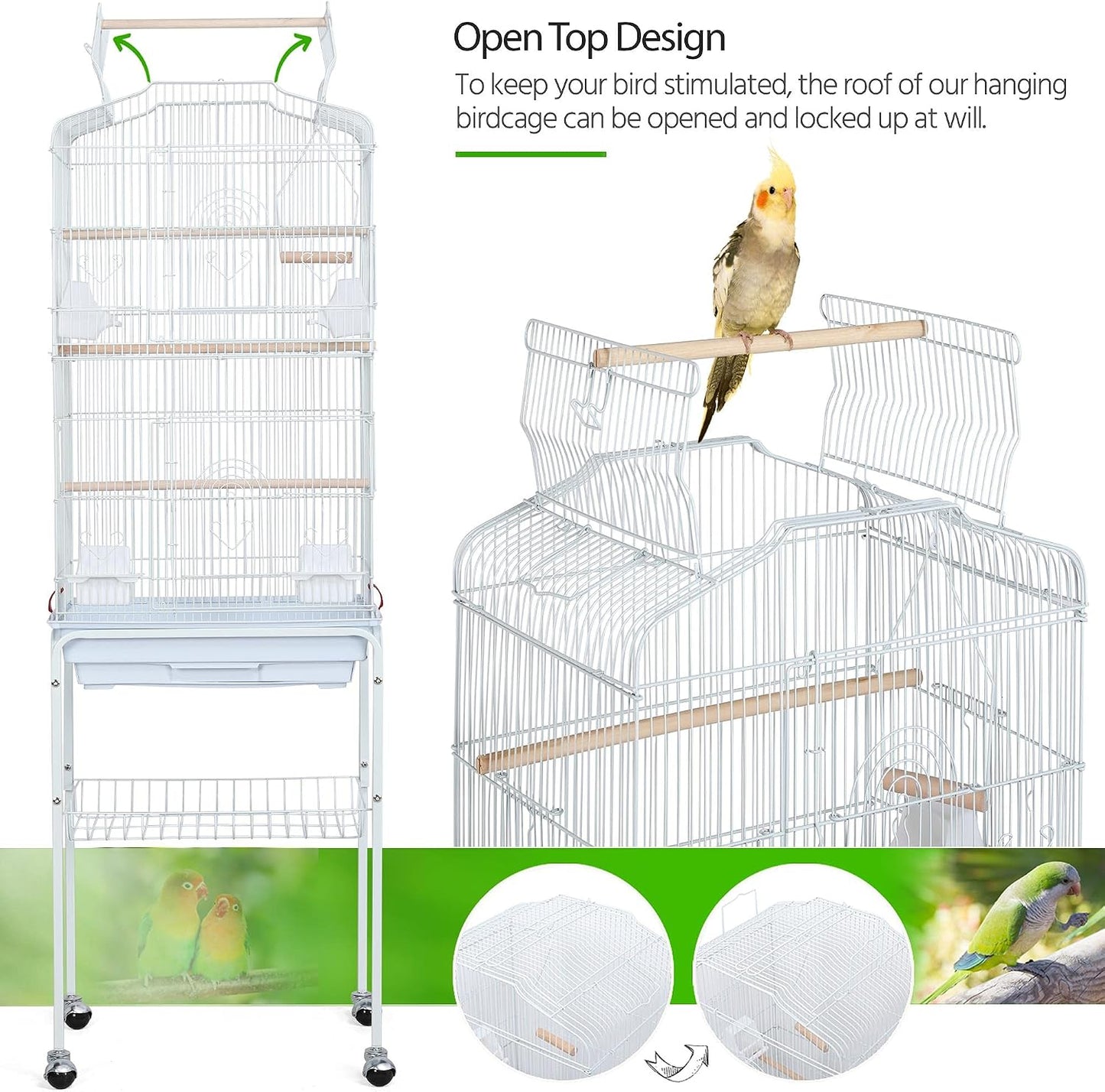 Yaheetech XXL Vogelkäfig mit Ständer – 46 x 35,5 x 158 cm – Weiß