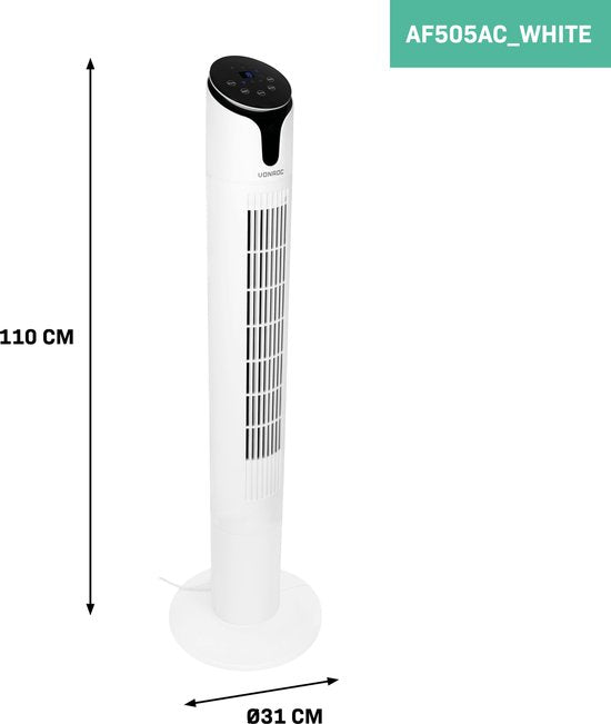 VONROC Luxe Ventilator - Turmventilator - Höhe 110 cm - Inkl. Fernbedienung - 3 Geschwindigkeiten - Swing-Funktion - 15-Stunden-Timer - weiß