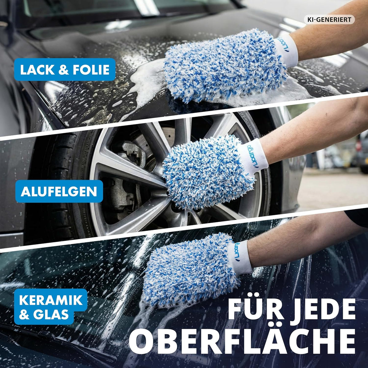 LICARGO Mikrofaser-Autowaschhandschuhe – 2 Stück – 23 x 19 cm – Weiß