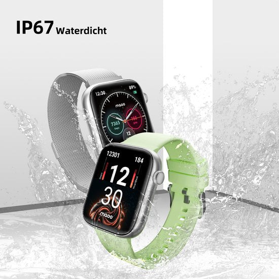 Maoo ProWatch AMOLED Smartwatch Damen und Herren - Milaneseband und 3 Silikonbänder - Schrittzähler - Herzfrequenzmesser - Blutdruckmesser - Schlafmonitor - Multisport - Geeignet für Android und iOS - Silber
