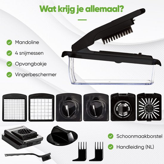 Stosh Mandoline - Gemüseschneider - Zwiebelschneider - Spiralschneider - 7 Teile - Schwarz - BPA frei