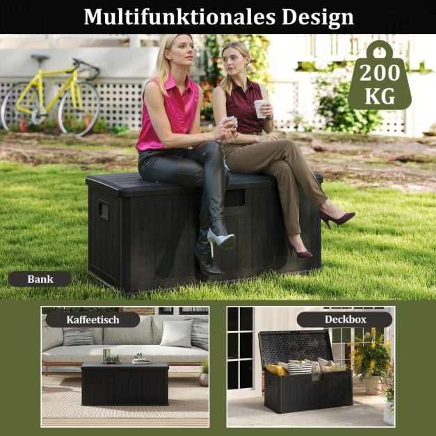 Coast 378L Gartenbox / Aufbewahrungsbox - Wasserdicht, abschließbar, multifunktional - Schwarz