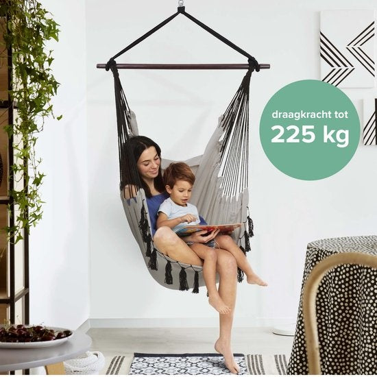 Vita5 XXL Hängesessel - innen und außen - inkl. 2 Kissen - Getränkehalter - Bücherfach - Erwachsene - Kinder - maximale Belastung 150kg - grau