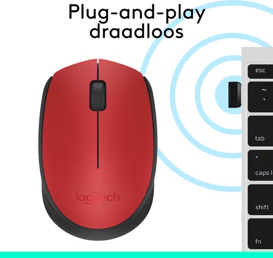 Logitech M171 – Kabellose Maus – Kompatibel mit PC/Mac – Inklusive USB-Mini-Empfänger – Rot