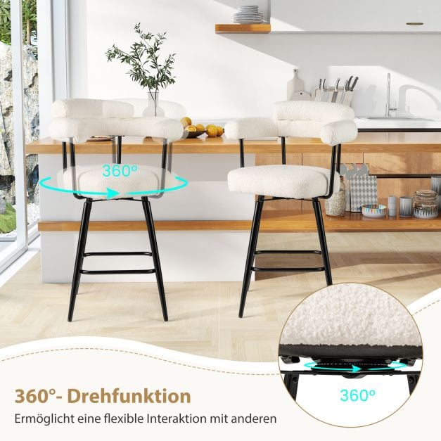 Coast 2er-Set Barhocker – Weiß/Schwarz – um 360° drehbar – Sitzhöhe 69 cm