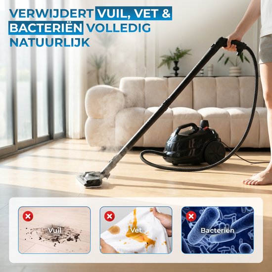 Powell Dampfreiniger - Teppichreiniger - Handdampfreiniger - Fleckenreiniger - Dampfreiniger - Reiniger - Inklusive Zubehör - Für Boden, Sofa, Bad, Teppich und Fenster - Schwarz