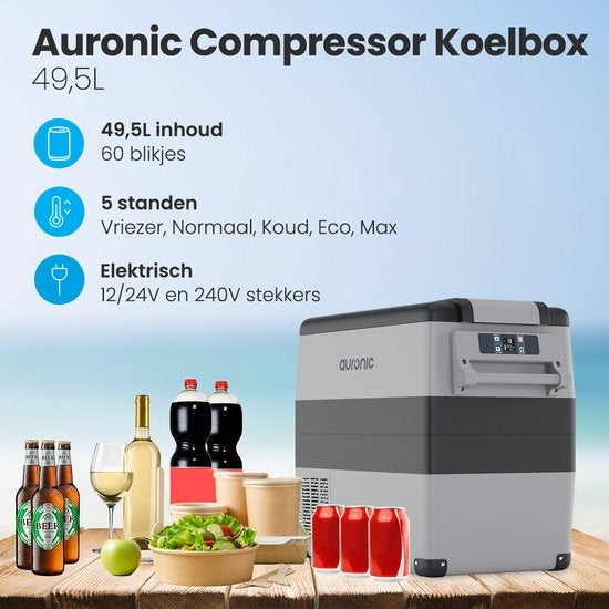 Auronic Electric Compressor Cooler - 49.5L - Autoladegerät 12V Steckdose 230V - Grau