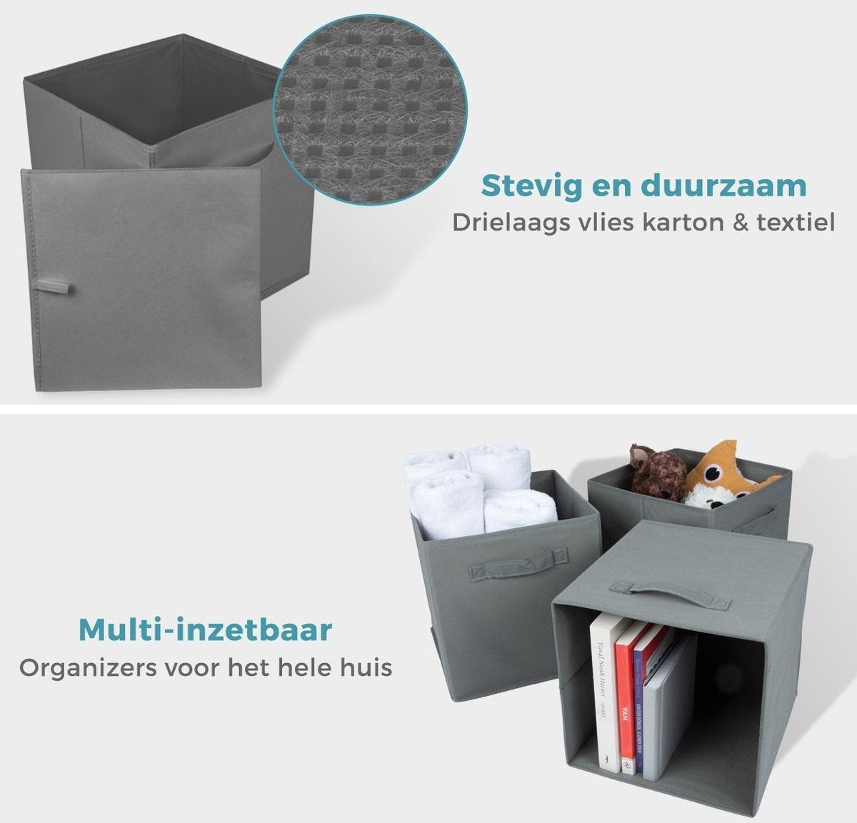 LifeGoods Kleiderschrank-Organisatoren - 6 Stück - 20L - Textil - Grau