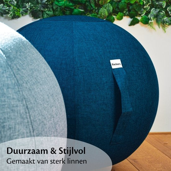 Bckz Sitzball Leinen 65 CM - Sitzball mit Bezug - Balance Hocker - Luxus Yoga Ball - Ergonomischer Bürostuhl Ball - Dunkelblau