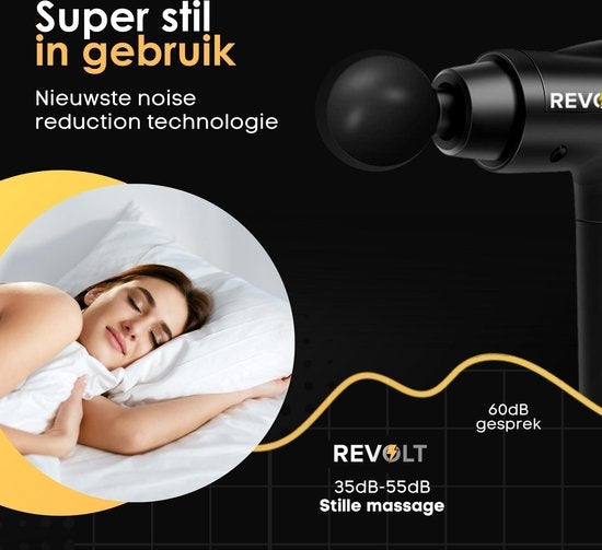 Revolt - Massagepistole - 30 verschiedene Geschwindigkeiten - 6 Aufsätze - Deluxe-Aufbewahrungskoffer - Deep Tissue - für Muskelerholung & Verletzungen - hohe Amplitude