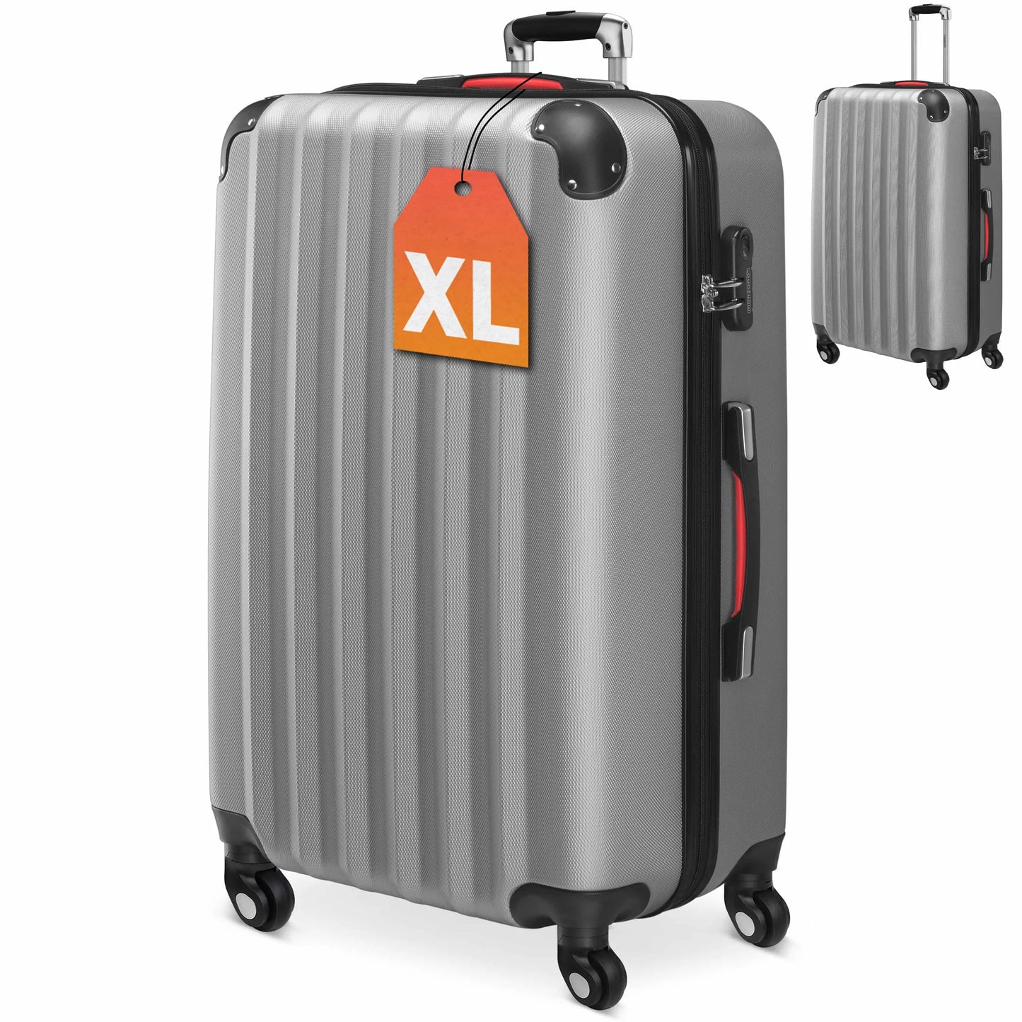 Hartschalenkoffer XL – 90 l – 360°-Rollen – ABS – Silber