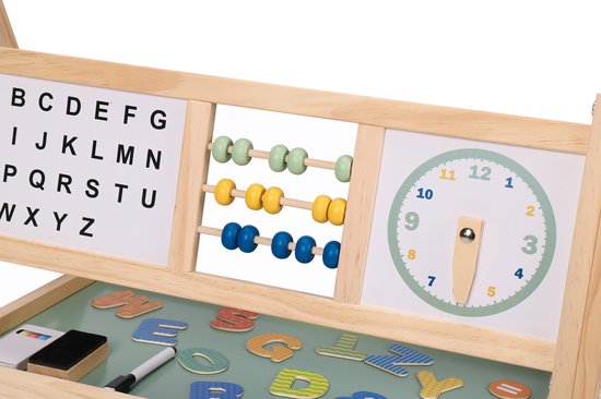 Sunny Nola Aktivitäten-Staffelei – Holzstaffelei für Kinder – Spielstaffelei mit Whiteboard und Kreidetafel – Malstaffelei für Kinder – Magnettafel – Inklusive Papierrolle, Magneten, Kreiden, Filzstiften und Radiergummi – Lernspielzeug