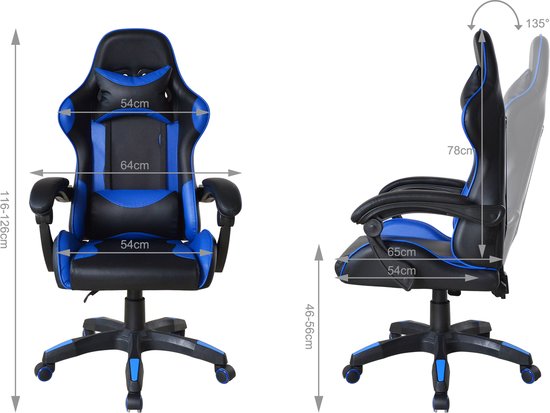 VDD Gaming – Gaming-Stuhl – Gaming-Sessel – Gaming-Sessel – Gaming-Stuhl schwarz – Gaming-Stuhl blau – Bürostuhl – Schreibtischstuhl – Verstellbar – Ergonomisch – Max. 120 kg
