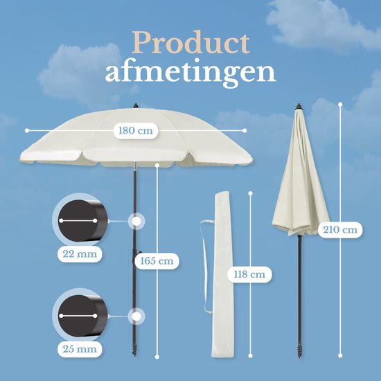 O’DADDY® Sonnenschirm-Set – Neigbar & verstellbar – Wasserdicht – UV-beständig – Mit Erdbohrer & Tragetasche – Strand, Garten & Balkon – 180 cm – Beige