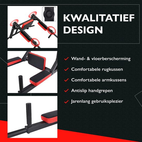 Zoluko Professional Dip & Pull Up Bar Wandhalterung - 200kg Tragkraft - Dip Station - Inkl. E-Book - Einfache Montage - 2 in 1 Klimmzugstation und Dip Station für den Heimsport - Klimmzugstange Fitness - Dip Bars - Chin Up Bar - Schwarz/Rot