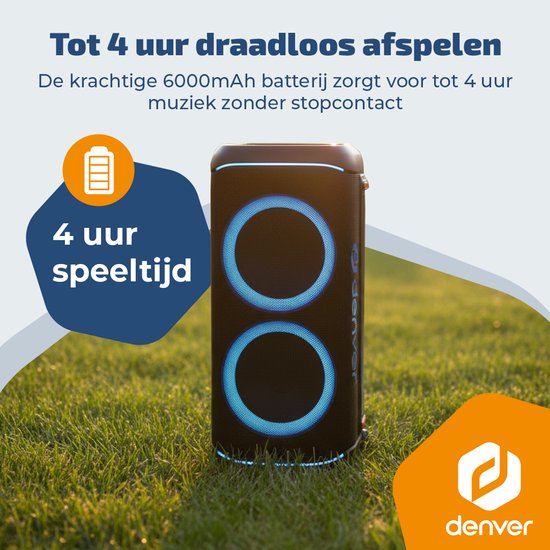 Denver Bluetooth-Lautsprecher Party Box – Disco-Lichter – Partybox – inkl. Mikrofon – Lautsprecher – BPS470