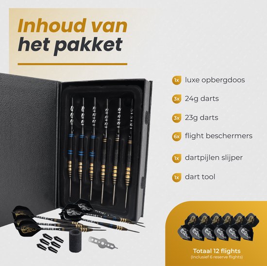 WINDSORÂ¬Ã† Cavelier 3 Dart Set mit 6 Darts, Deluxe Aufbewahrungsbox, 12 Flights, Flight Protectors, Dartspitzer und Dartwerkzeug