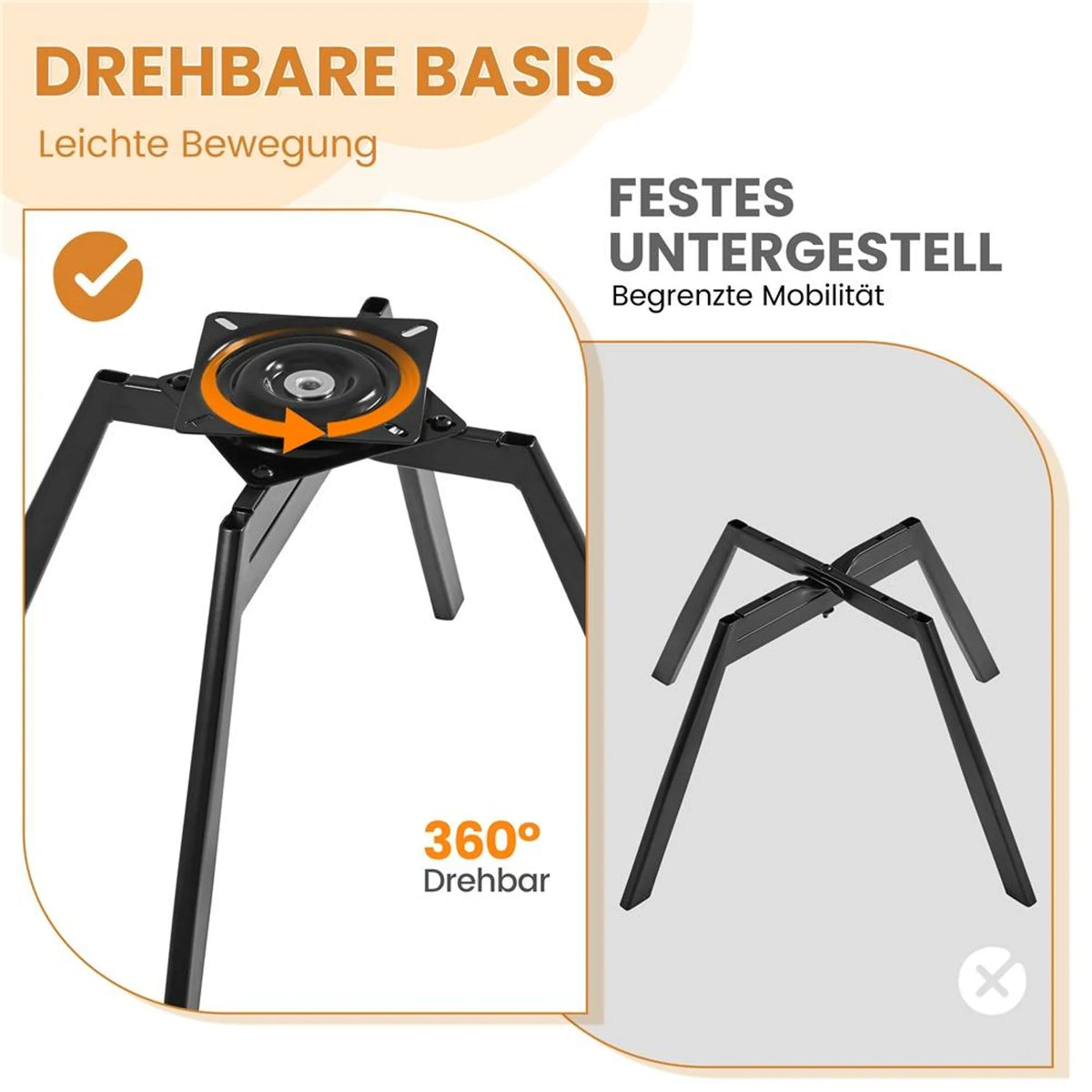 Yaheetech Drehstuhl Floral - Mit 360°-Drehmechanismus und abnehmbarem Sitzkissen und X-förmigem Metallgestell - Für Schlafzimmer und Home Office - Schwarzer Bouclé und Metall - 57 x 61 x 75 cm