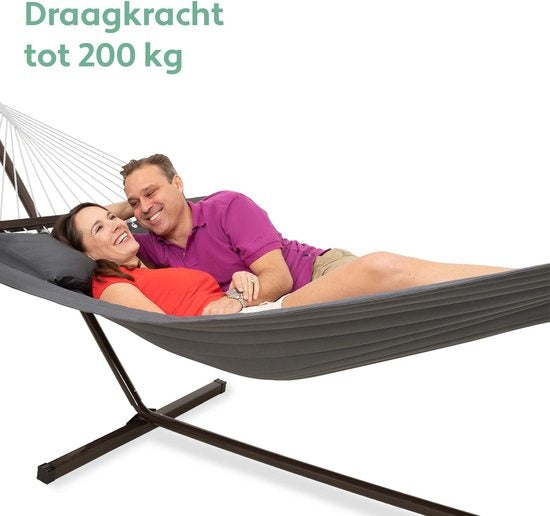 Vita5 Hängematte mit Ständer und Spreizstange - 2 Personen - Abnehmbares Kissen - Wetterfest - Dunkelgrau