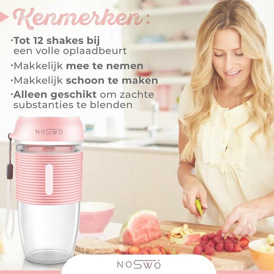 Noswo Blender To Go - Tragbarer Mixer - Tragbarer Mixer - Mini-Mixer für unterwegs - Smoothie Maker - Kabelloser Mixer - Pink