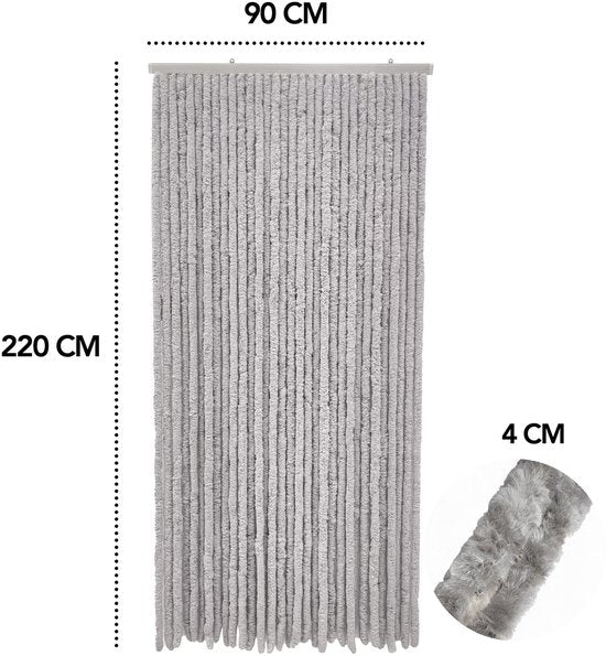 Brixy Fliegengitter – Katzenschwanz – 90 x 220 cm – 2 cm dicke Stränge – Grau