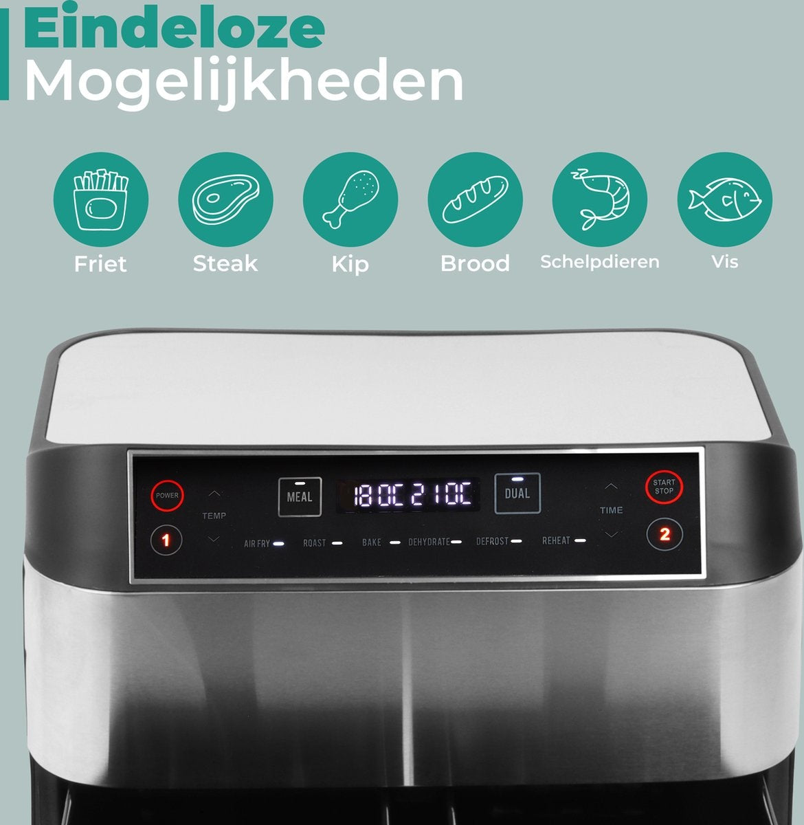 Niceey Double Airfryer XXL - 8L - 2460W - Silber