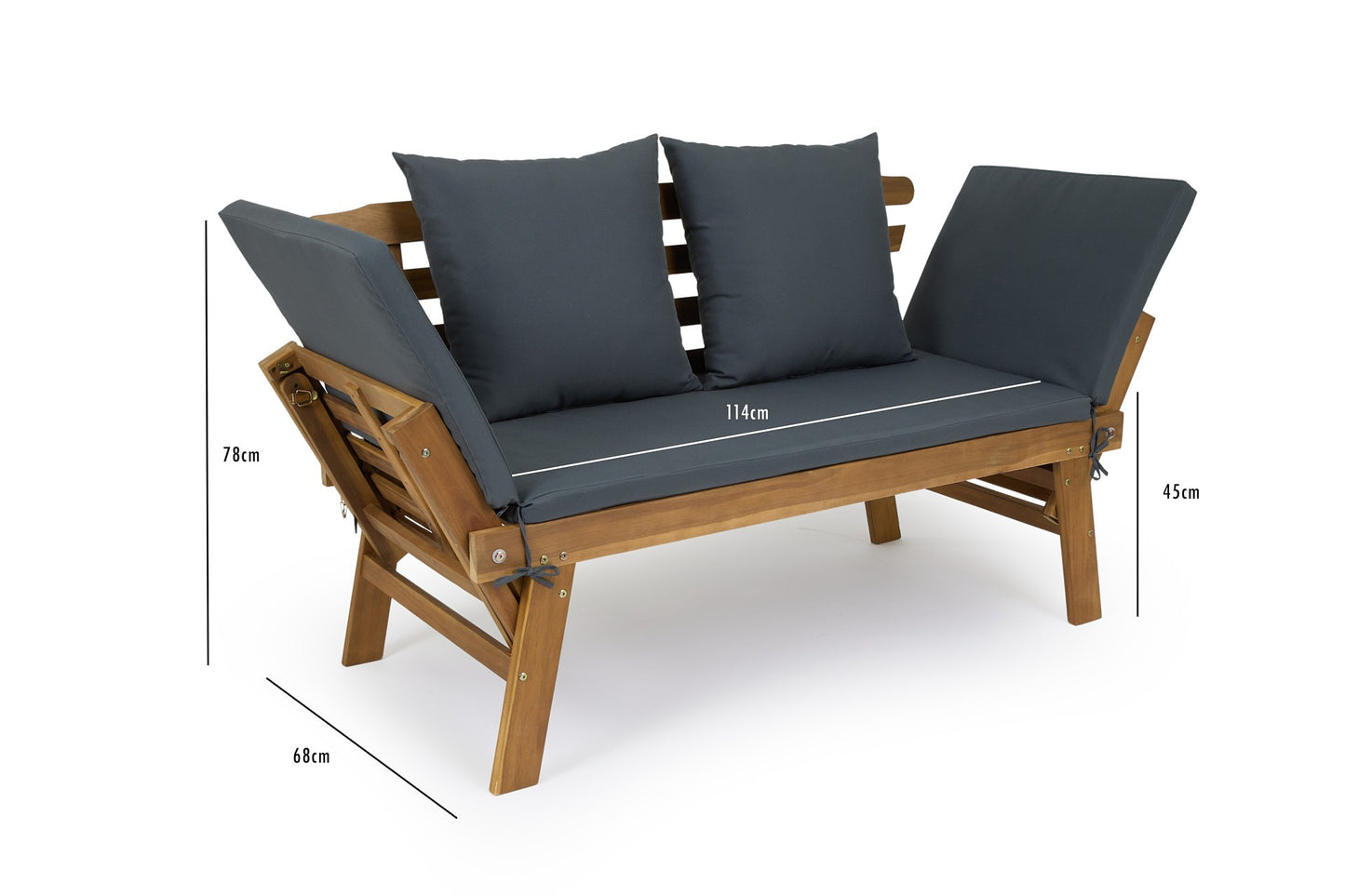 Lifa Garden Gartenbank mit Liegefunktion - Inklusive Kissen - 2-Personen - Max. 220 kg - 130 x 68 x 78 cm - Anthrazit