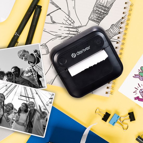 Denver Mini-Taschendrucker - Aufkleberdrucker - Bluetooth - Thermopapier - Schwarz