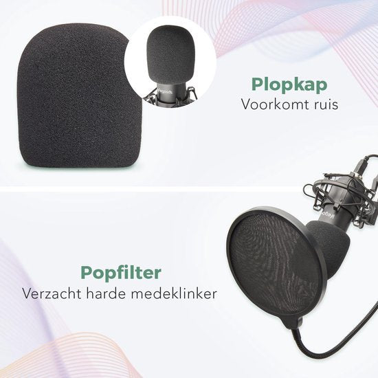 LifeGoods Mikrofon für PC - mit Arm - Gaming-Mikrofon - Streaming - Kondensator - Rauschunterdrückung - Pop Cap - Pop Filter - Schwarz