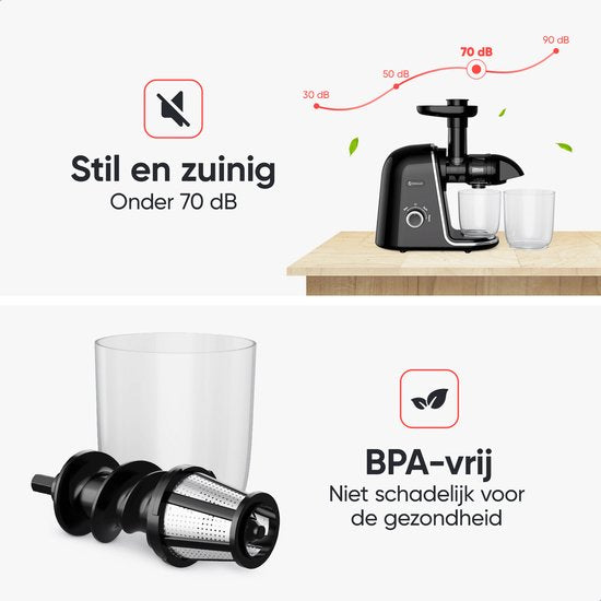 Kitchenwell Slowjuicer - 700ml - Entsafter mit Fruchtfleischbehälter - Gemüse- und Obstpresse - BPA frei - Schwarz