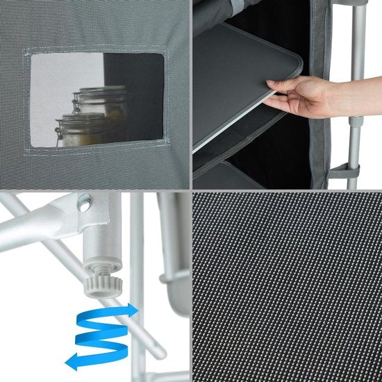 Tectake Campingküche - 172x52x104cm - Klappbar - Abschließbare Fächer - Inkl. Windschutz - Grau