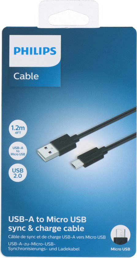 Philips USB A Micro-USB-Kabel - 1,2 M - Schwarz