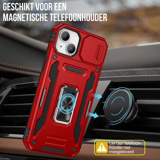 Podec Case passend für iPhone 14 Red Phone Case - Anti-Shock Case Cover Hybrid Armor Case mit Kickstand Ring mit Displayschutzfolie