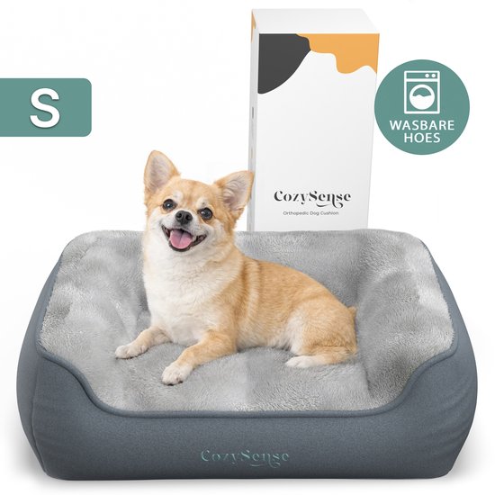 CozySense® Orthopädisches Hundekissen 60 x 42 cm, Größe S – Wasserdicht & waschbar – Kissen für die Hundebox und Hundebett – Ultraweicher Sherpa-Stoff – Grau & Anthrazit