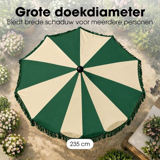 Mica Decorations Kim – Gestreifter Sonnenschirm mit Tragetasche – Stangensonnenschirm 238 x Ø 235 cm – Garten- oder Balkonsonnenschirm – Polyester, Stahl – Dunkelgrün