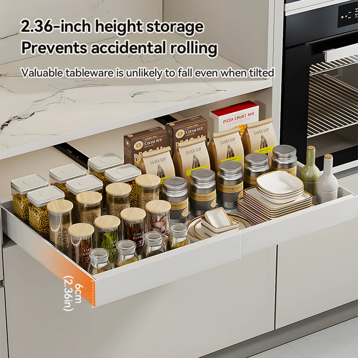 VIVREAL Ausziehbare Aufbewahrungsschublade, weiß, 42–68 cm – Geräumiger ausziehbarer Küchenkorb – Ohne Bohren – 33 lb Tragkraft – S42W