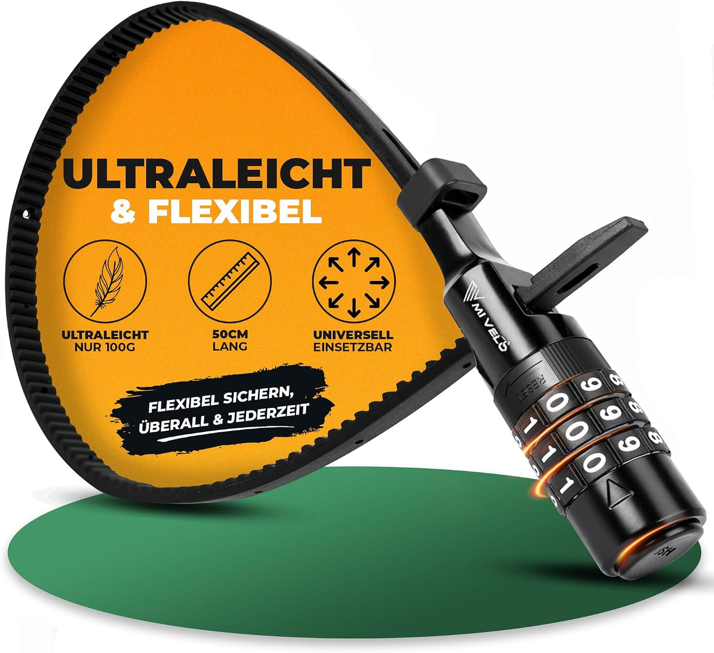 Mivelo Kabelbinder-Schloss mit Zahlencode – Für Helm, Fahrrad und Roller – Ø 50 cm