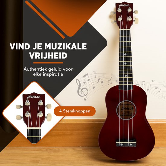 Finesse Ukulele – Starter-Set – 21" – Ukulele – Kinder – Musikinstrument – Bordeaux