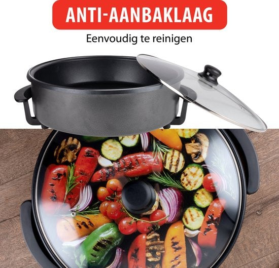 alpina Elektro-Kasserolle mit Deckel - Party-Pfanne 42cm - Antihaft und Thermostat - 1500W