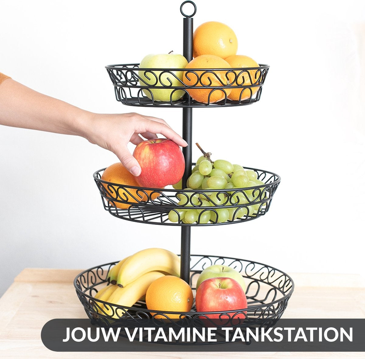Chefarone Obst Etagere - Obstschale - 3 Schichten - Metall - Schwarz