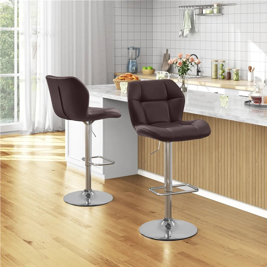 Yaheetech Barhocker-Set, 2er-Set – Braun – Verstellbare, um 360° drehbare Barhocker mit Rückenlehne und Fußstütze
