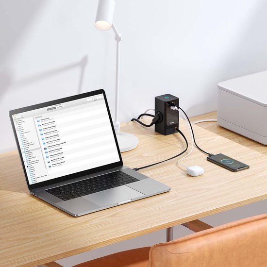 Baseus GaN 65-W-Schnellladestation mit AC/USB-C/USB-A, schwarz