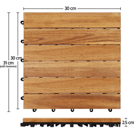 Yaheetech Terrassenfliesen aus Akazienholz, 10er-Set – 31 x 31 cm – Klickfliesen für Garten, Balkon und Terrasse