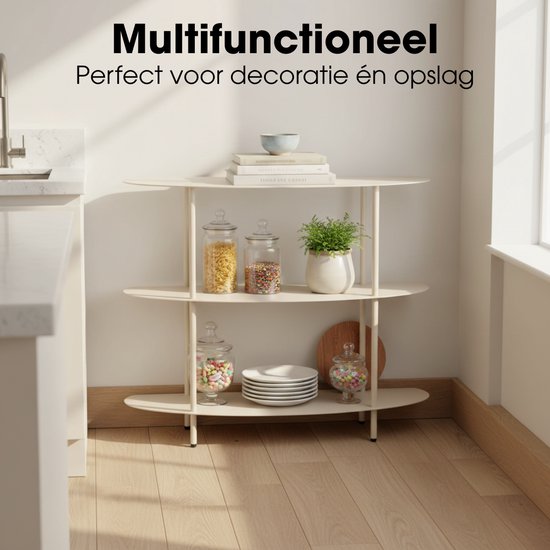 Mica Decorations Wandregal – Aufbewahrungsregal und Metall-Wandregal zur Dekoration im Wohnzimmer – Geeignet für Pflanzen und Accessoires – Stabiles Regal aus Eisen – 90 x 28 x 81 cm – Off-White
