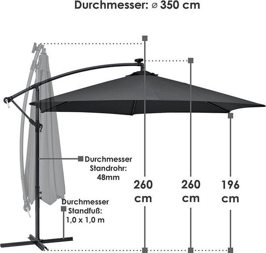 Sonnenschirm Brasilien - 3,5 m - Inkl. LED - Dunkelgrau