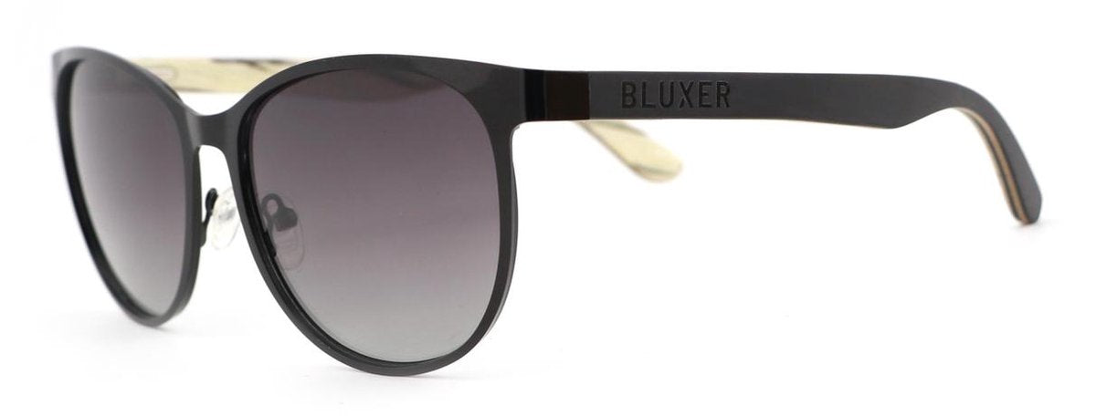 Bluxer® Holzsonnenbrille - Unisex polarisierte UV400 Sonnenbrille - Schwarzer Edelstahlrahmen mit Ebenholzfurnier - Graue Gläser - 145 mm x 50 mm